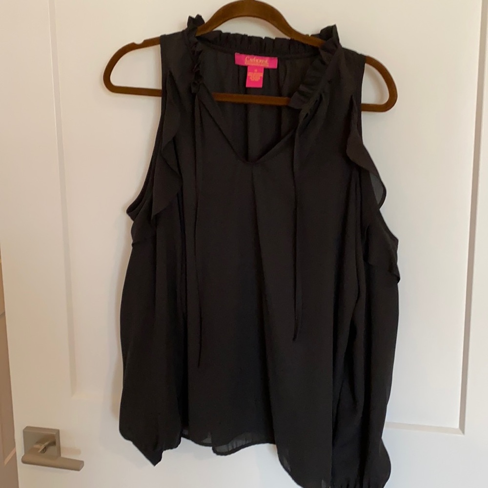 Black cold shoulder long sleeve top.